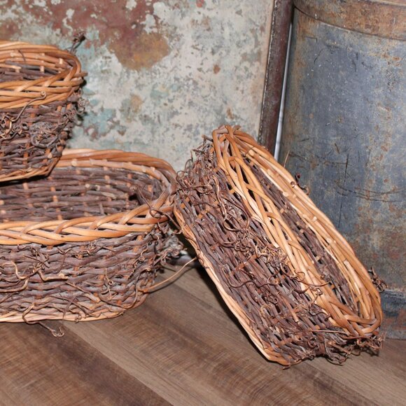 NEW Set of 3 Large Rustic French Country Farmhouse Willow Wicker Nesting Baskets - Picture 12 of 12